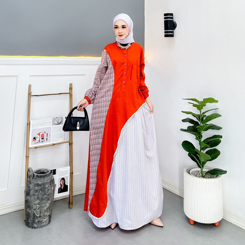 Gamis Kahiyang Terbaru Simetris Gamis Murah Premium Katun Kombinasi