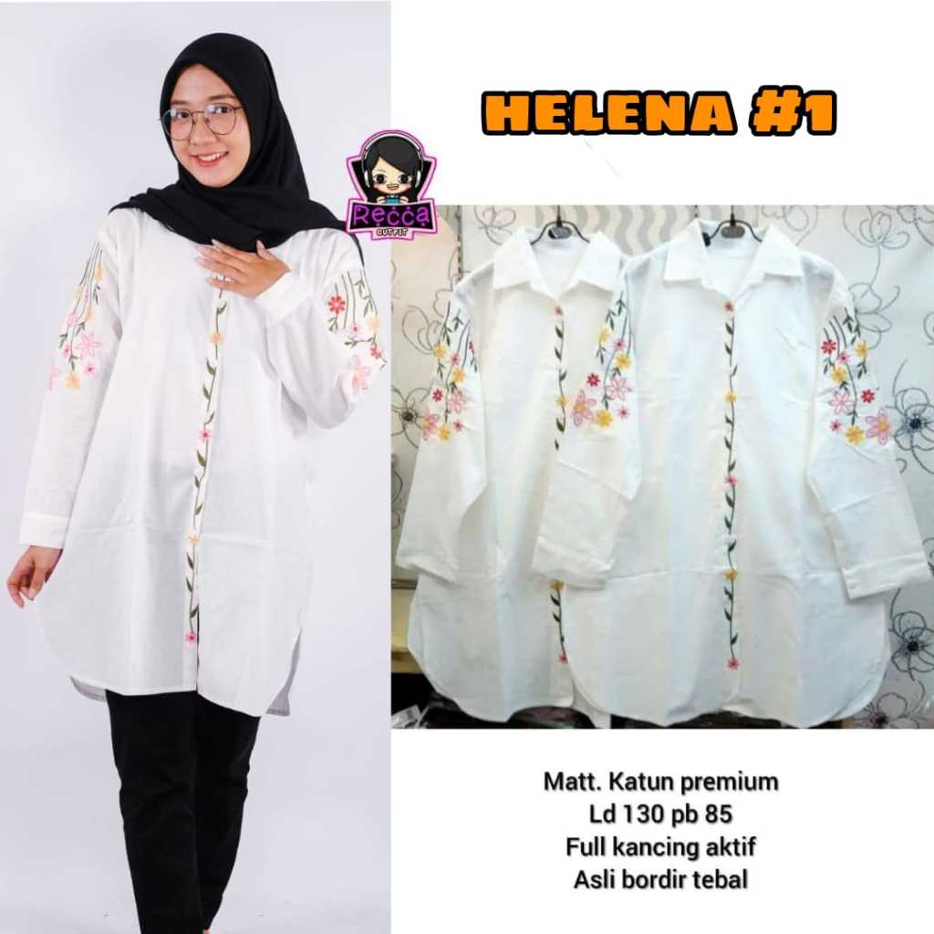 Baju Atasan Blouse Wanita Putih Bordir Bunga LD 130 Helena #1 Jumbo Bigsize Bahan Katun Recca