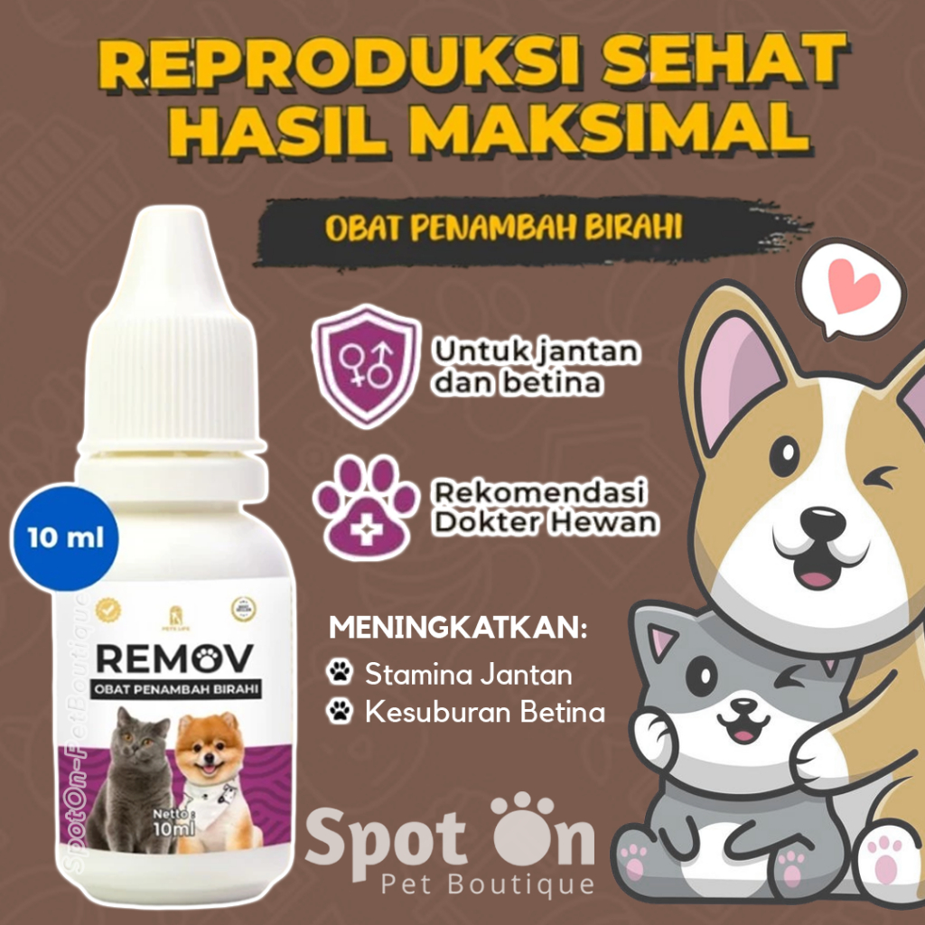Obat Penambah Birahi Untuk Kucing & Anjing | Remov 10 ML | Obat Kawin Hewan Libido
