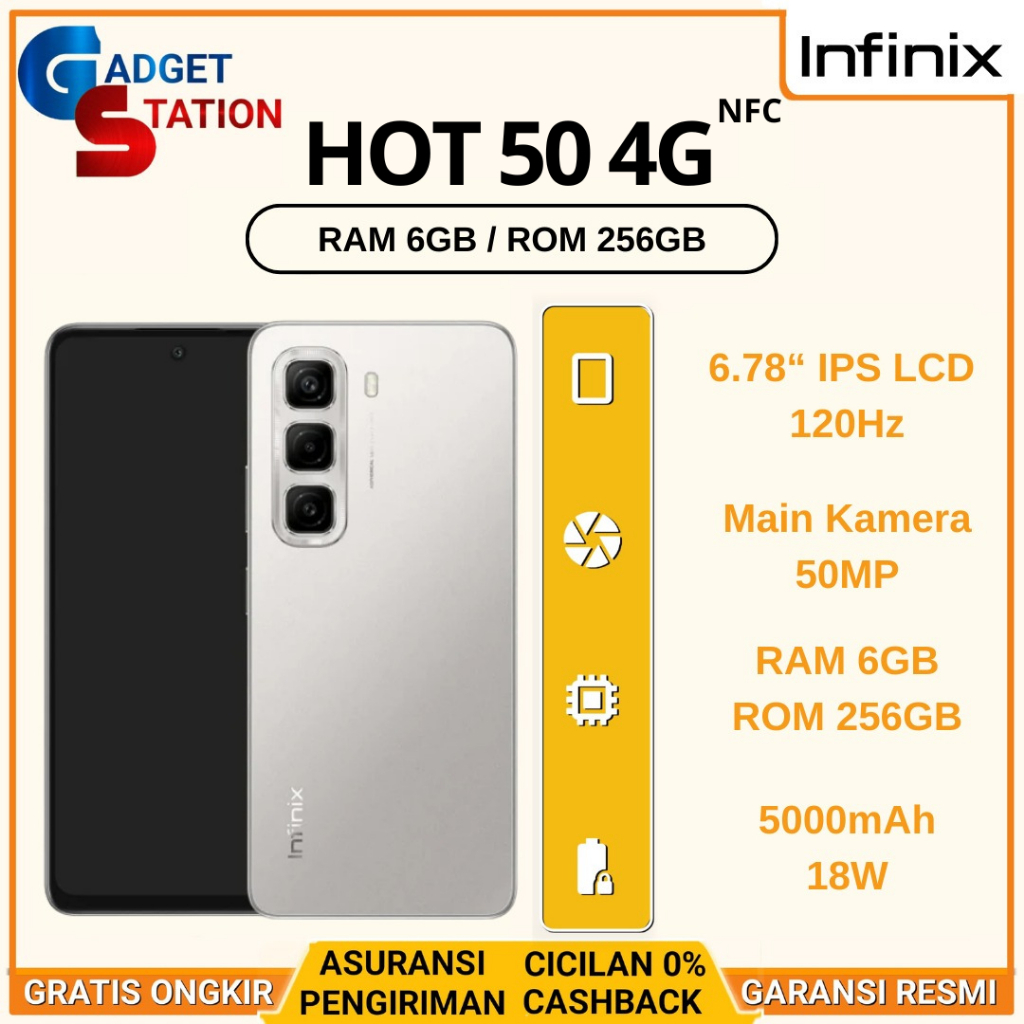 HP INFINIX HOT 50 4G NFC RAM [6/256GB] ORIGINAL GARANSI RESMI INDONESIA