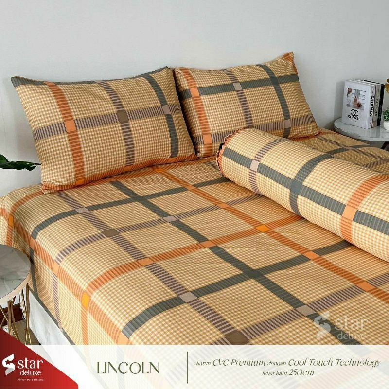 Bedcover + sprei anti geser katun star motif LINCOLN