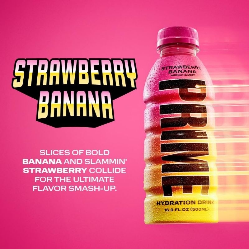 

STRAWBERRY BANANA - PRIME Hydration Drink - by KSI x Logan Paul import USA - 16.9FLOZ/ 500ML - Zero Sugar & Low Calorie