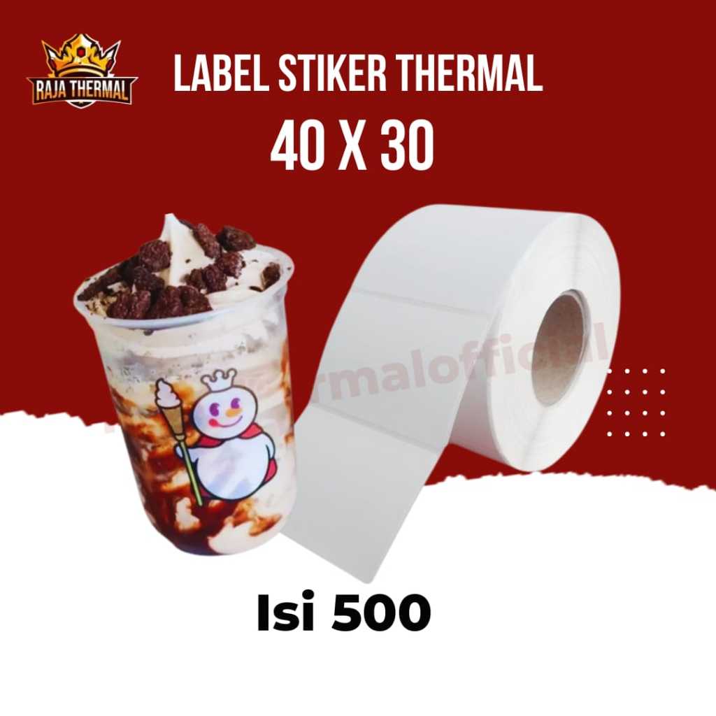 

Label Sticker Mixue Thermal 40x30 1 Line isi 500 Stiker Barcode 40x30 Core 1 Inch