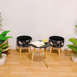 Stool Bulat Motif Dan Meja Kayu Sofa Stool