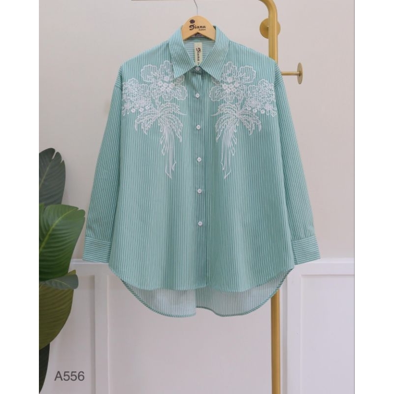 Blouse Kemeja Salur Bordir Katun Jepang Import | Atasan Wanita Best Seller Model Kekinian | Kemeja W