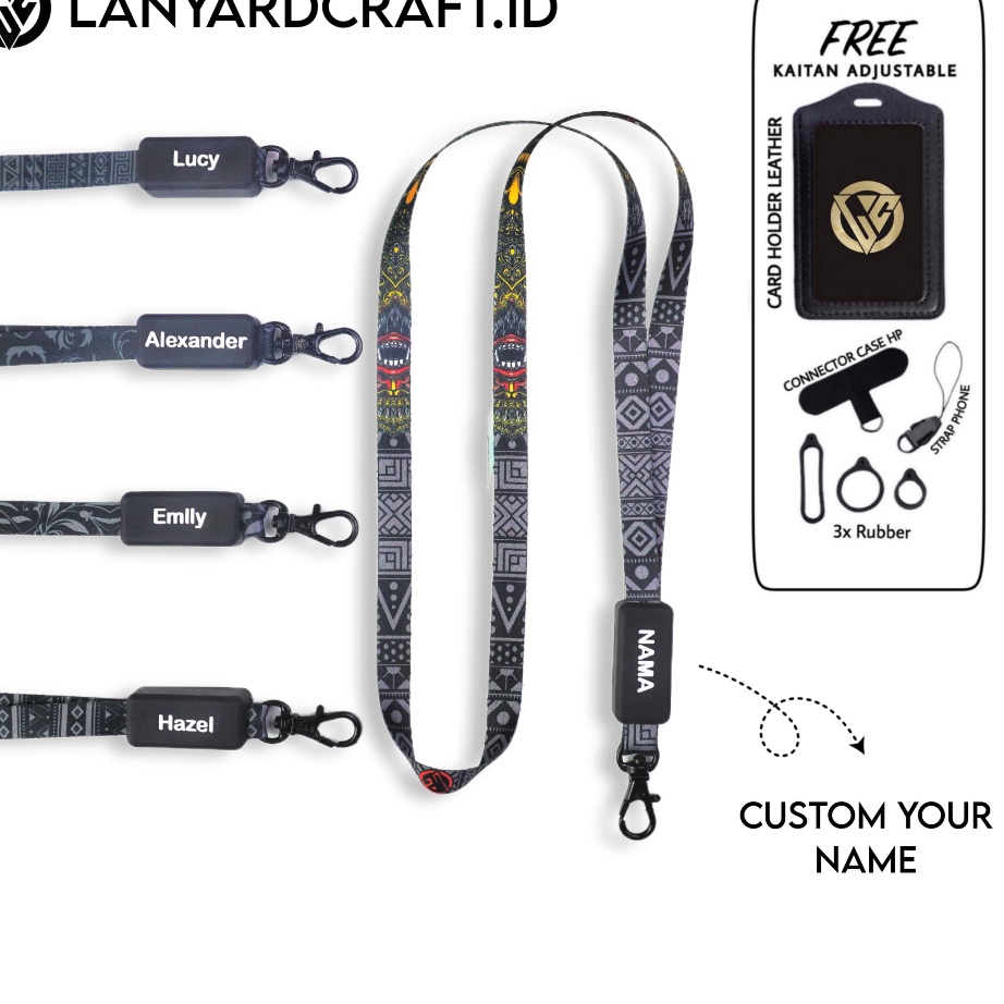 

KF7 KS Craft Custom Nama Barong Series 1cm Request Nama Satuan Gantungan Card Holder Tali Full Printing 2 sisi