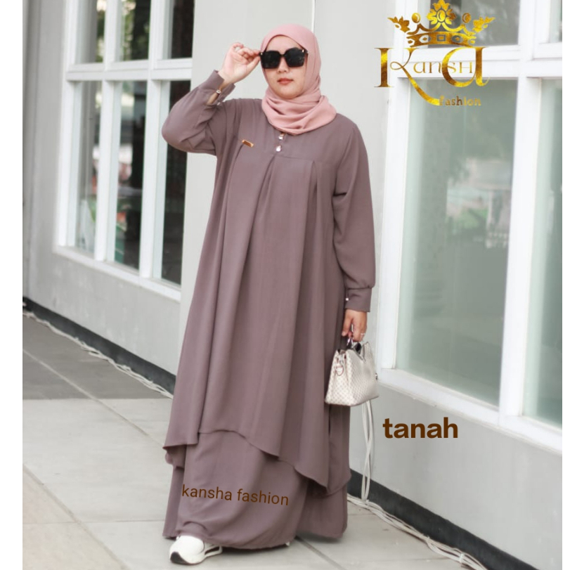 one set arumi tunik+rok jumbo model terbaru bahan crinkle airflow setelan wanita kekinian