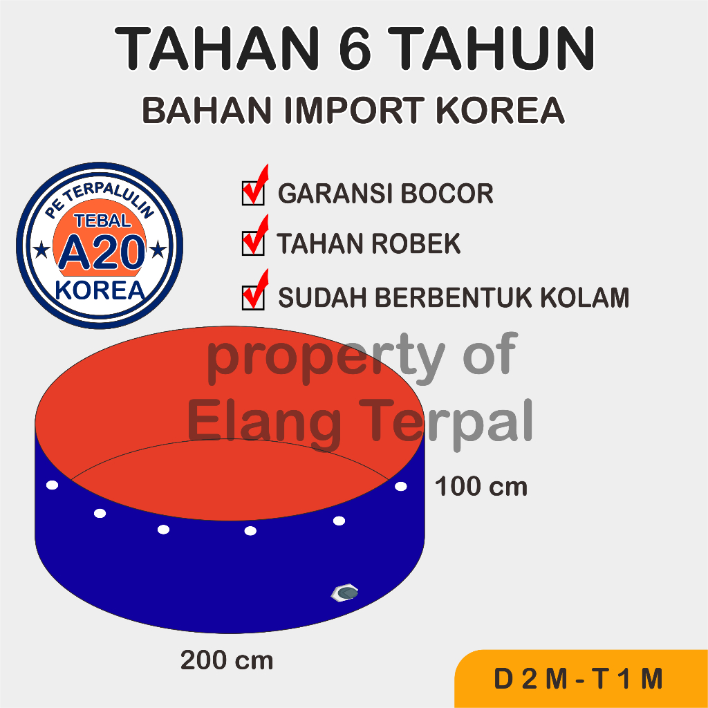 Kolam Terpal Bulat Diameter 2 D2 Tinggi 1 M/ Kolam Bulat D2 T1 kolam Terpal Impor Korea
