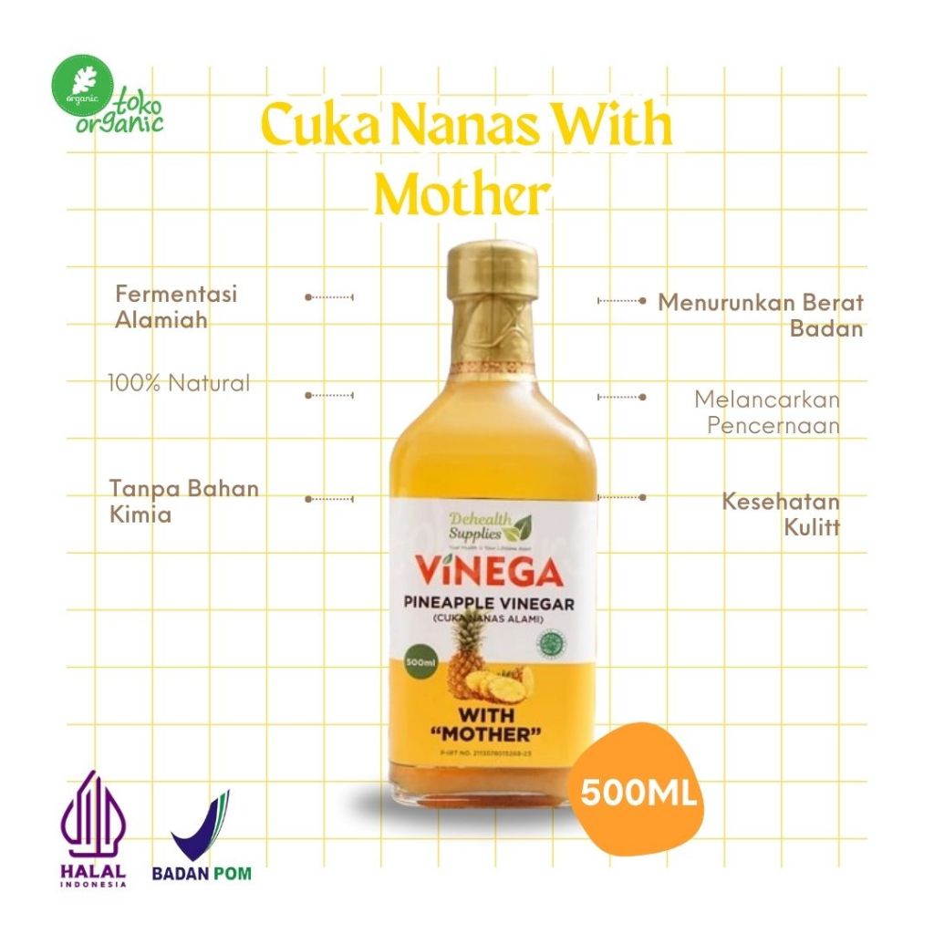 

Dehealth Supplies FINEGA CUKA NANAS | Pineaple Vinegar Alami With Mother - 500ML