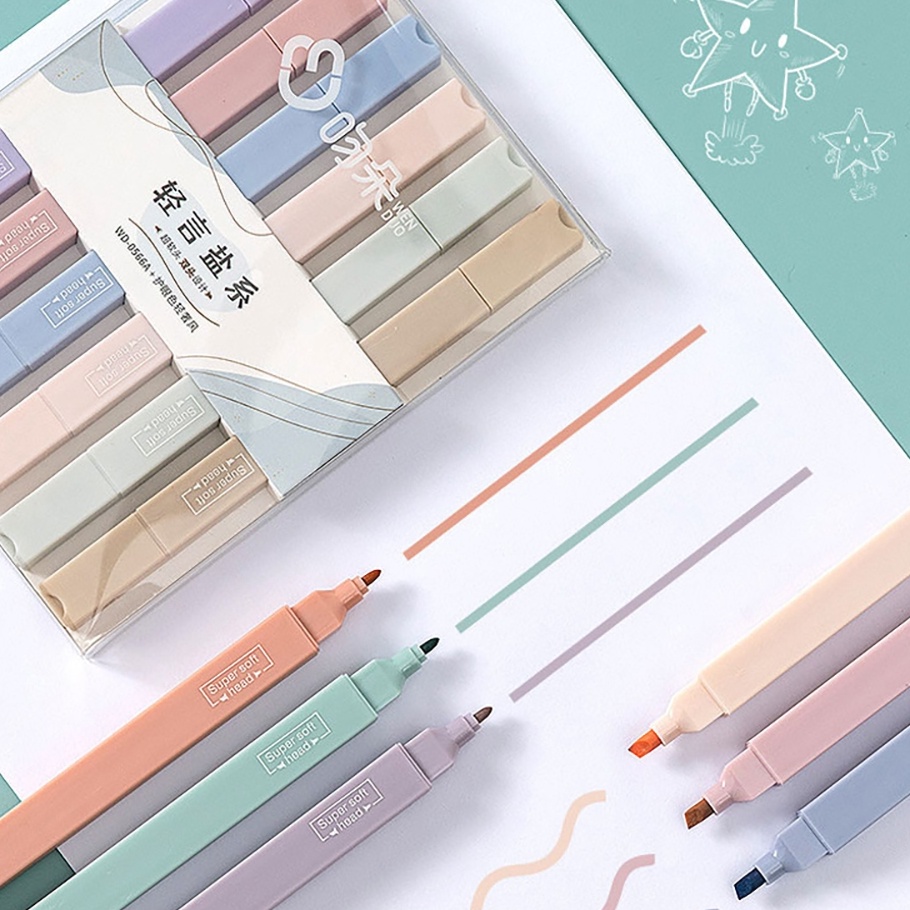 

KP8 COD 6 PCS Set Macaron Double Tip Hhlhter Pens Art Marker Kawaii Candy Color Manga Colored Pen Soft Tip Stationery Student Supplies