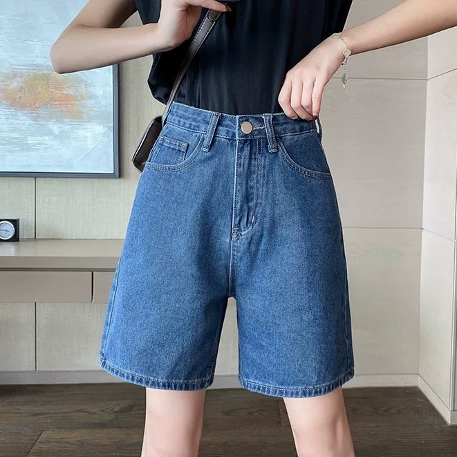 Jumbo-big size celana selutut wanita celana pendek jeans wanita celana straight jeans kasual longgar