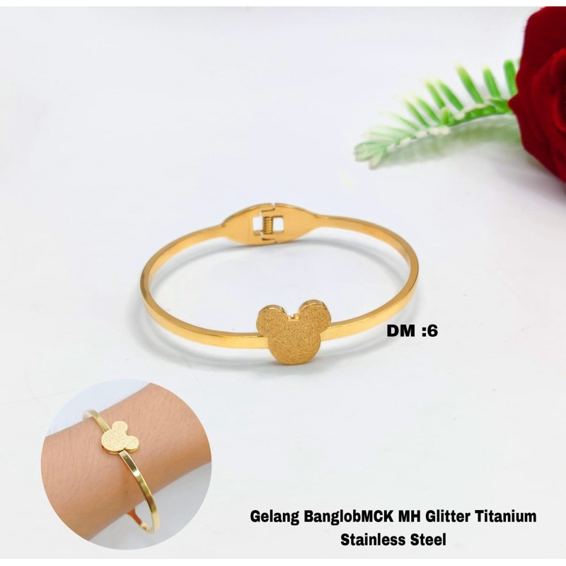 Gelang bangle mickey glitter titanium fashion wanita