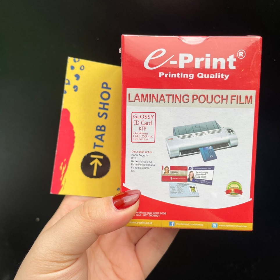 

ART L2G TAB SHOP EPRINT LAMINATING POUCH KTP 25 MIC 1 SHEETS EPRINT KERTAS LOAMNATING PANAS KTP 25 MIC 1 LEMBAR