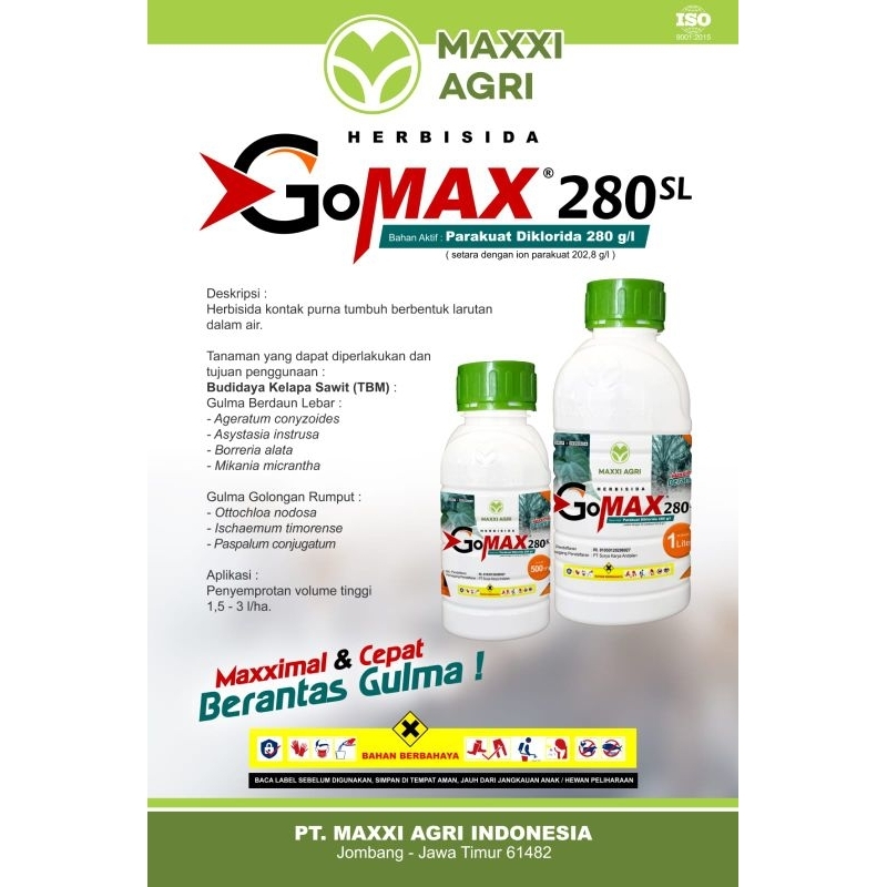 GoMax 1 Liter Herbisida Paraquat Kontak Racun Rumput Bakar 280 SL