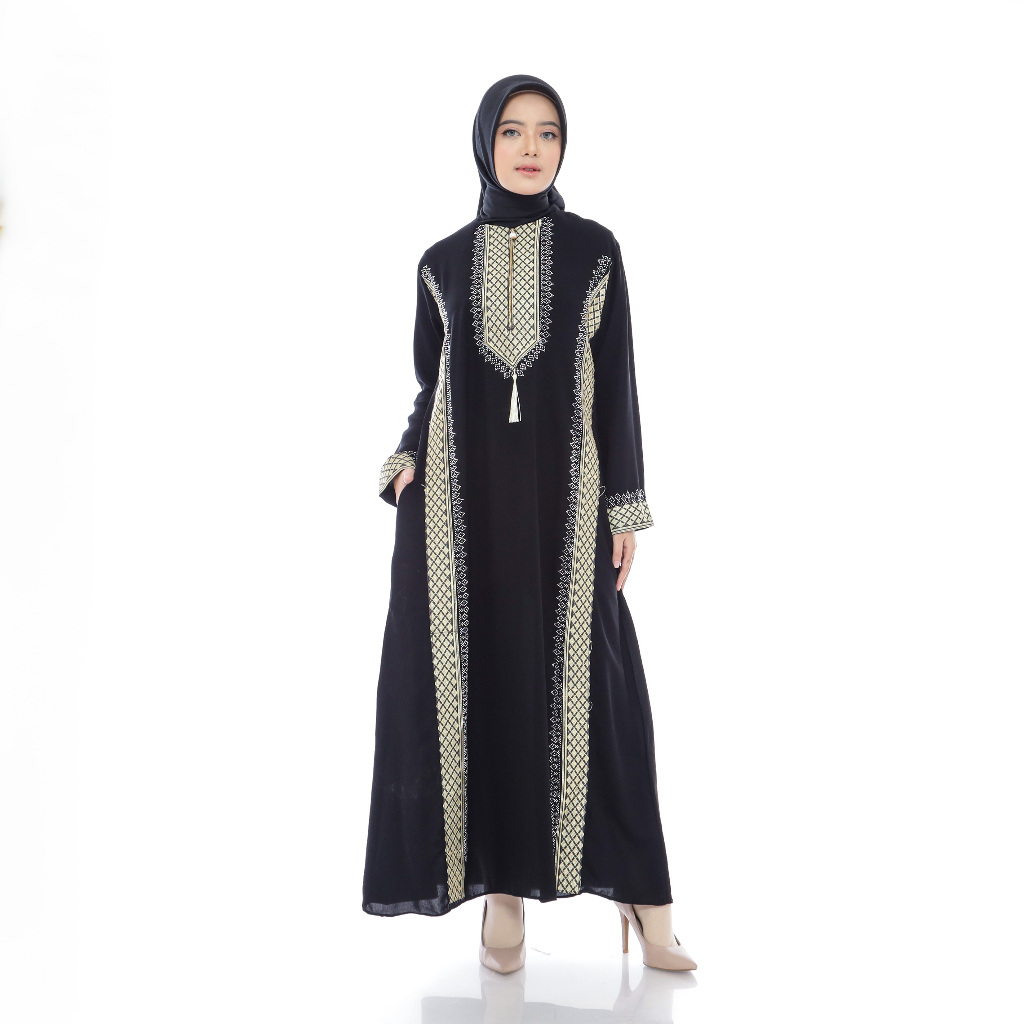 004 Dress Abaya Turkey Hitam Gamis Turki Muslim Variasi Bordir Payet Mewah