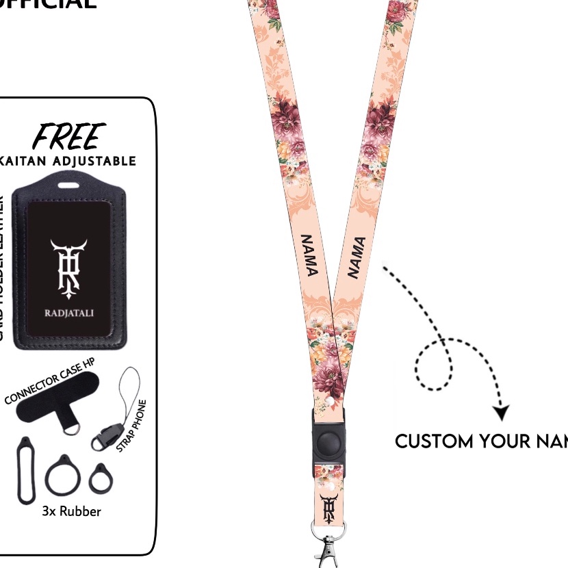 

Grosir Custom Nama Floral Series 2cm Request Nama Satuan Gantungan Card holder Full printing 2 sisi Tali Name Tag