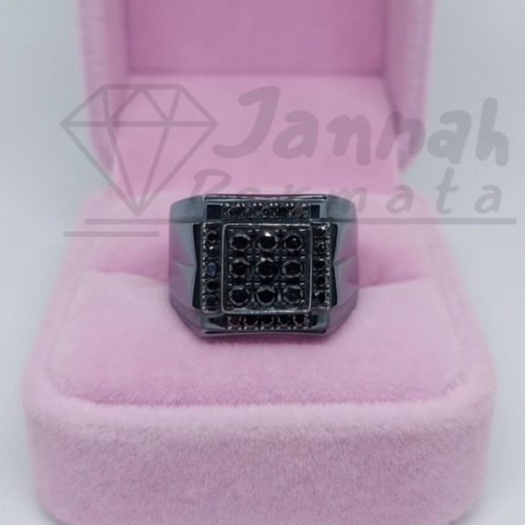 Cincin Berlian Pria Fashion Full Natural Berlian Hitam Asli Original Murah Intan Perak