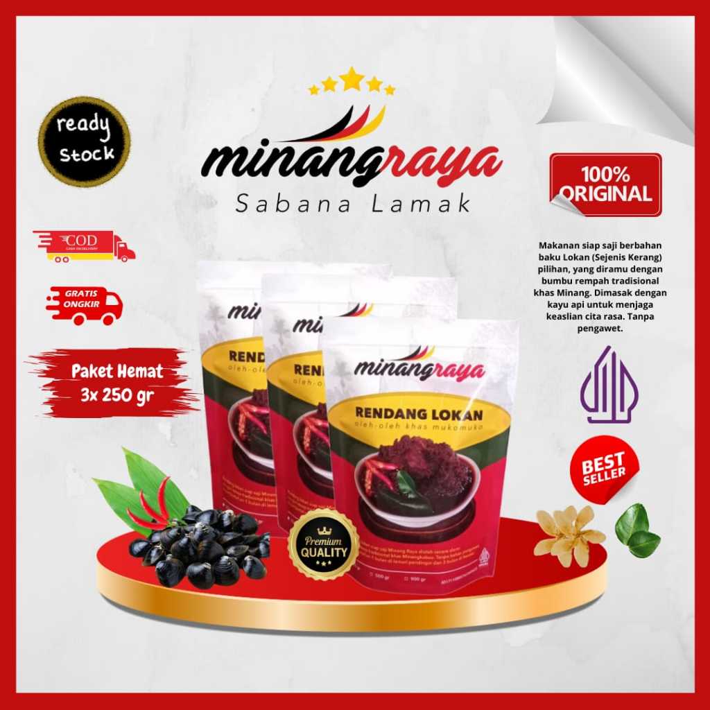 

Rendang Lokan Kerang Minang Raya 100% Original Bumbu Rempah Asli Khas Minang 3pcs 250gr Halal MUI