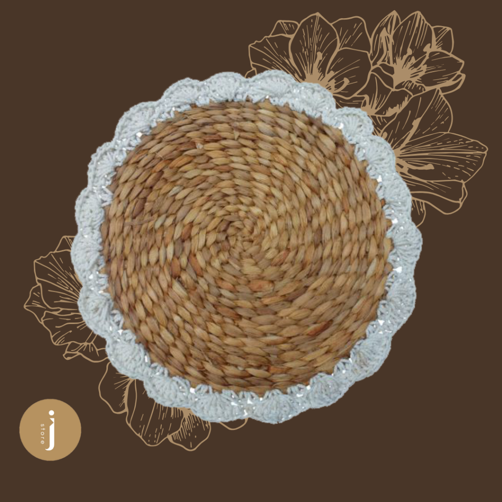 Placemat Eceng Gondok Anyaman Variasi Benang Katun - Placemat - Alas Piring Eceng Gondok