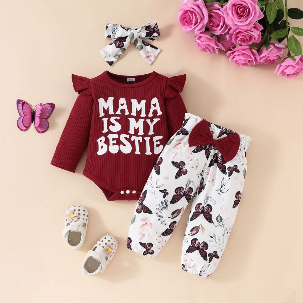 Set Baju Bayi Perempuan / Setelan Bayi Baru Lahir / Jumper Celana Newborn / Baju Bayi Import Halus L