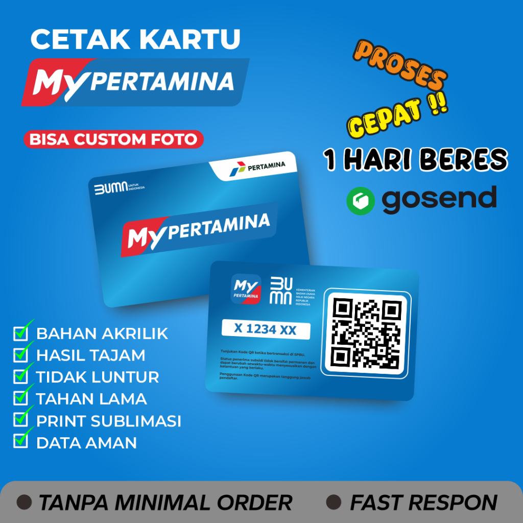 

Kartu My PERTAMINA / ID Card My Pertamina Costum Foto Bahan Tebal PVC 0,96 Satu Hari Jadi-Kartu ID CARD My Pertamina Edisi Cowo pakai Foto + Nama Bahan AKRILIK bolak balik gambar CODE 205