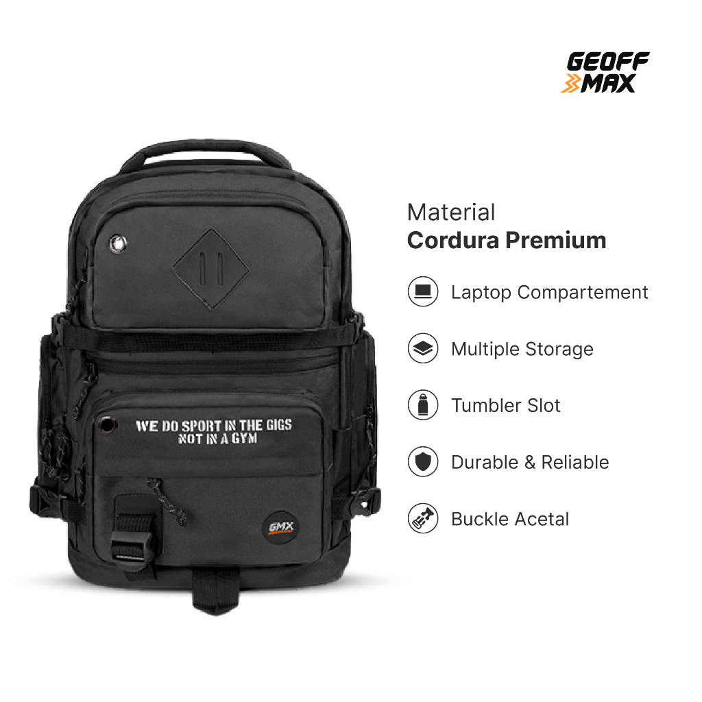 Geoff Max - Arlos Black - Backpack Tas Ransel Pria Wanita | Tas Sekolah Kuliah