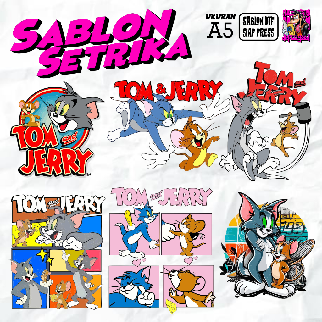 

STIKER DTF SABLON SETRIKA TEMA TOM AND JERRY LUCU KEREN TERBARU QUOTE PRINTING, SABLON PRINTING KING DTF INDONESIA