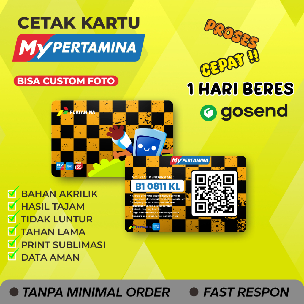 

Kartu My Pertamina Tebal Bahan Akrilik 2mm 2 Sisi|Kartu Pertamina Subsidi Idcard MyPertamina Bahan PVC Tebal My Pertamina Costum Foto Bahan Tebal PVC 0,96 Satu Hari Jadi