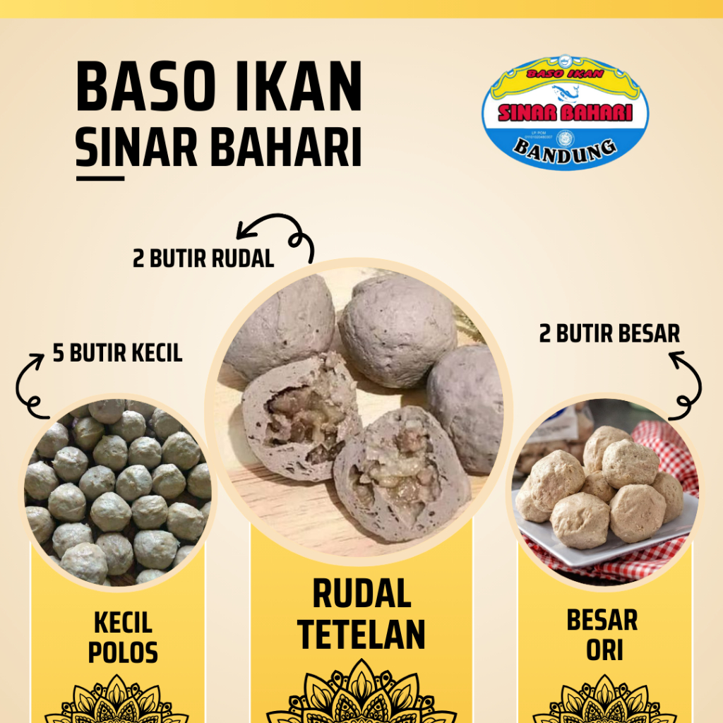 

Baso Ikan Mix Rudal Isi Jando, Bakso Besar Isi Cincang, Bakso Kecil, Bumbu dan Chilli Oil