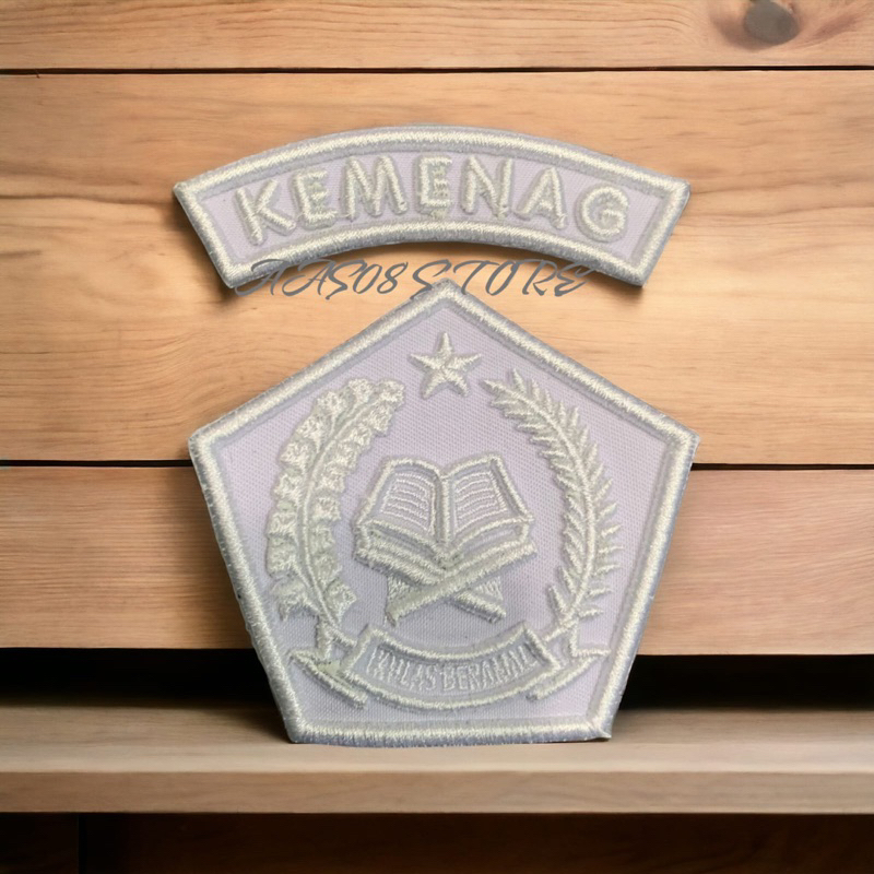 LOGO BORDIR KEMENAG PUTIH TIMBUL BEDGE EMBLEM KEMENTRIAN AGAMA TIMBUL SATU WARNA PACTH KEMENAG TIMBU