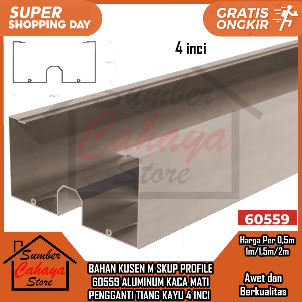 Bahan Kusen M Skrup 60559 Aluminium Alumunium 4" In Inci Inchi Inch Batangan Almanium Brown Cokelat 