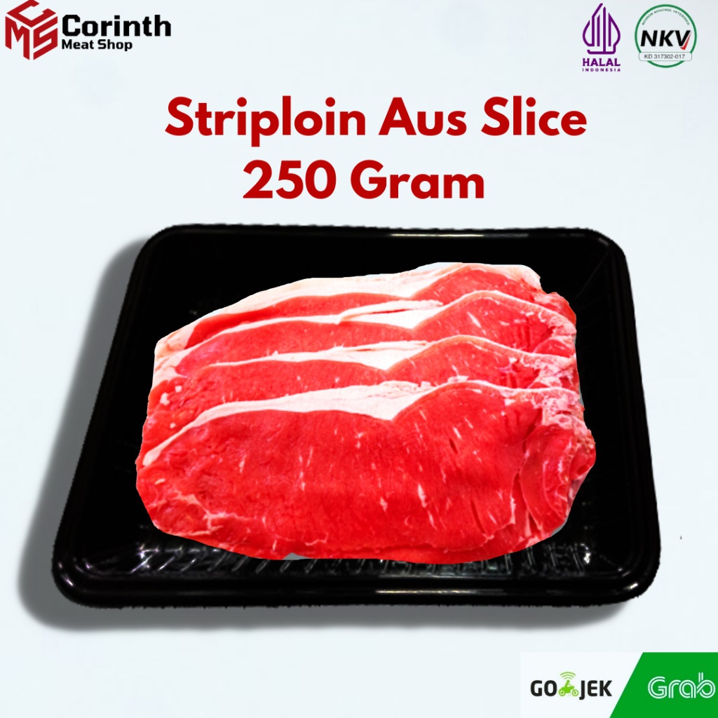 

STRIPLOIN PR SLICE IMPORT AUS @250 GRAM/ SIRLOIN IMPOR AUSTRALIA / DAGING SAPI HAS LUAR / SHABU SHABU / SUKIYAKI / YAKINIKU FROZEN / HALAL