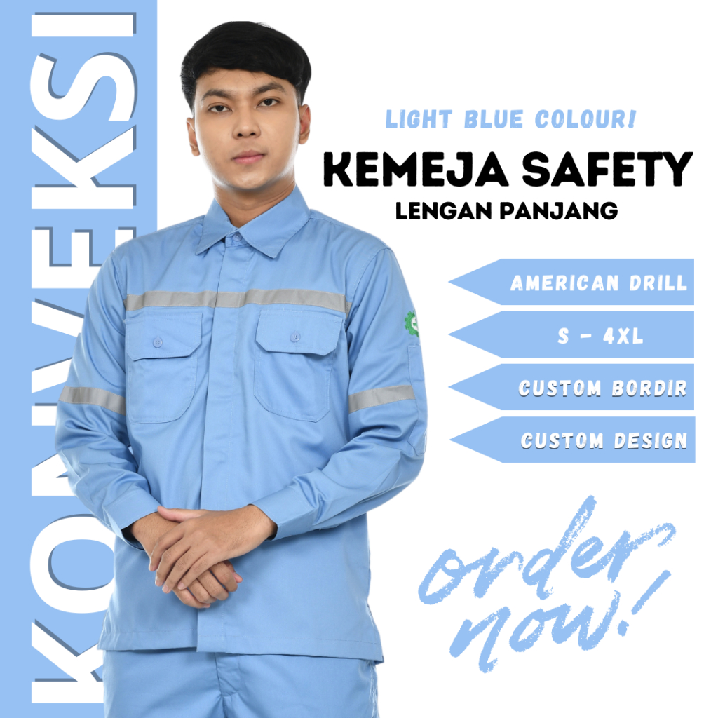 Baju Kemeja Safety K3 Lengan Panjang - Seragam Kerja Atasan Wearpack Werpack Werpak Proyek Tambang W