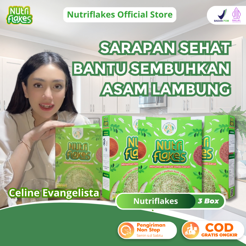 

Nutriflakes 100% Original Sereal Umbi Garut Membantu Meredakan Asam Lambung Paket 3 Box