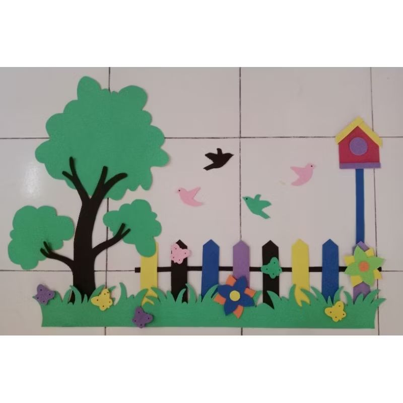 1 set hiasan dinding (80cm x 120cm) spon eva Pagar Rumput Bunga Kupu pojok baca Sekolahan paud tk sd