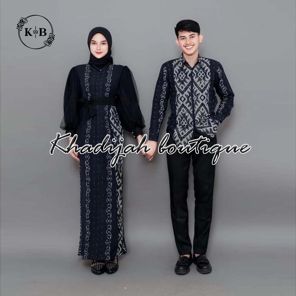 Set couple najwa tenun, dress kondangan ethnic, couple baju kondangan, couple prewed, kemeja panjang
