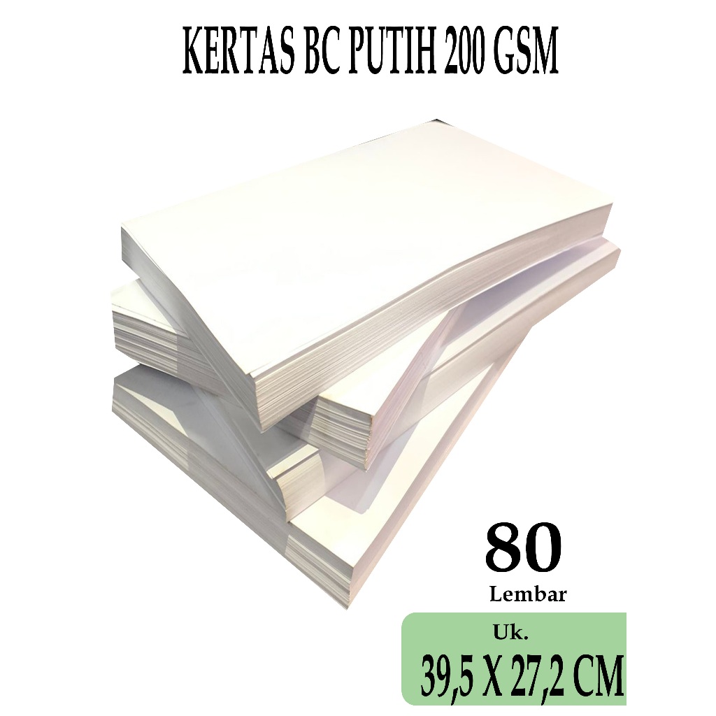 

KERTAS MANILLA / KERTAS BC 200 GSM WARNA PUTIH UKURAN 39,5 X 27,2 CM , 80 LEMBAR