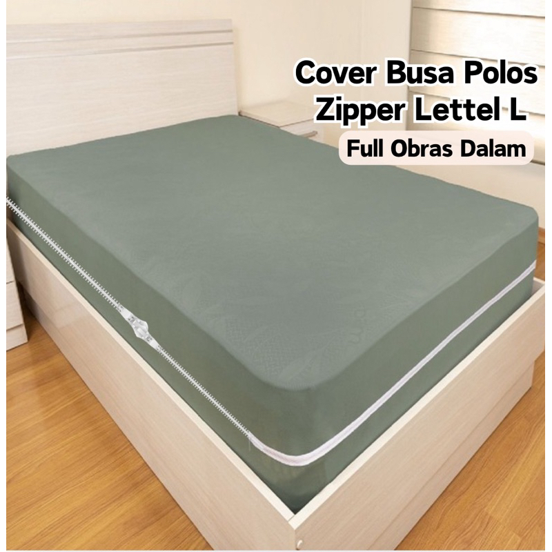 Sarung Busa Polos Sprei Resleting Spring bed Polosan Cover Kasur 120x200 160x200 180x200 200x200