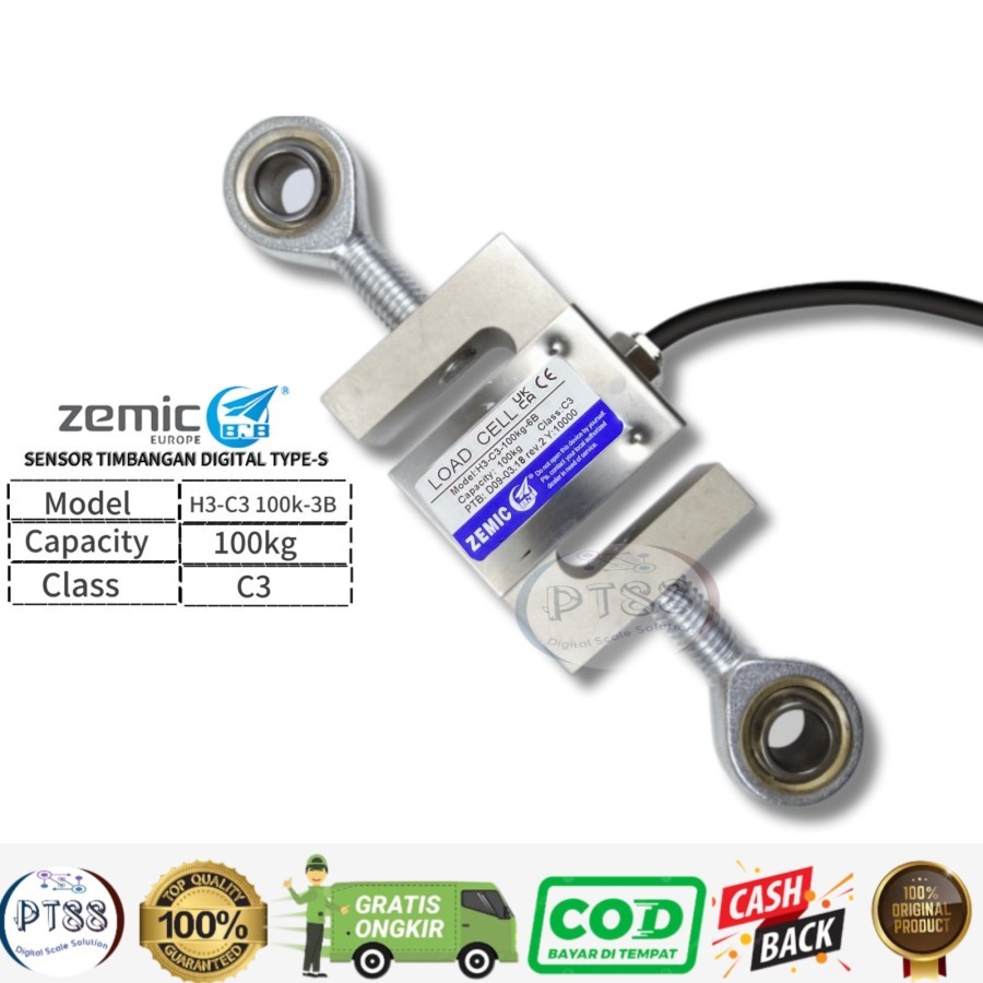 Zemic Load Cell H3 Cap 100Kg / Load cell type S 100 kg plus mounting