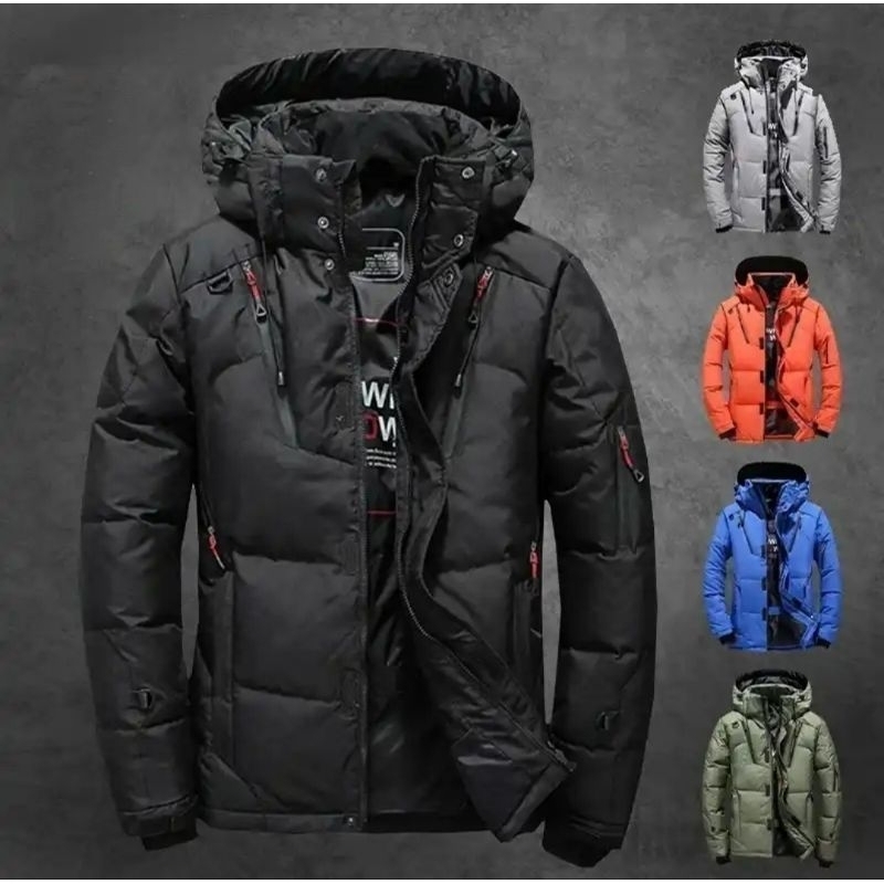 Winter Thickened Men's Down Jacket Climbing Hunting Hooded Warm White Duck Down Coat Men's Casual Li