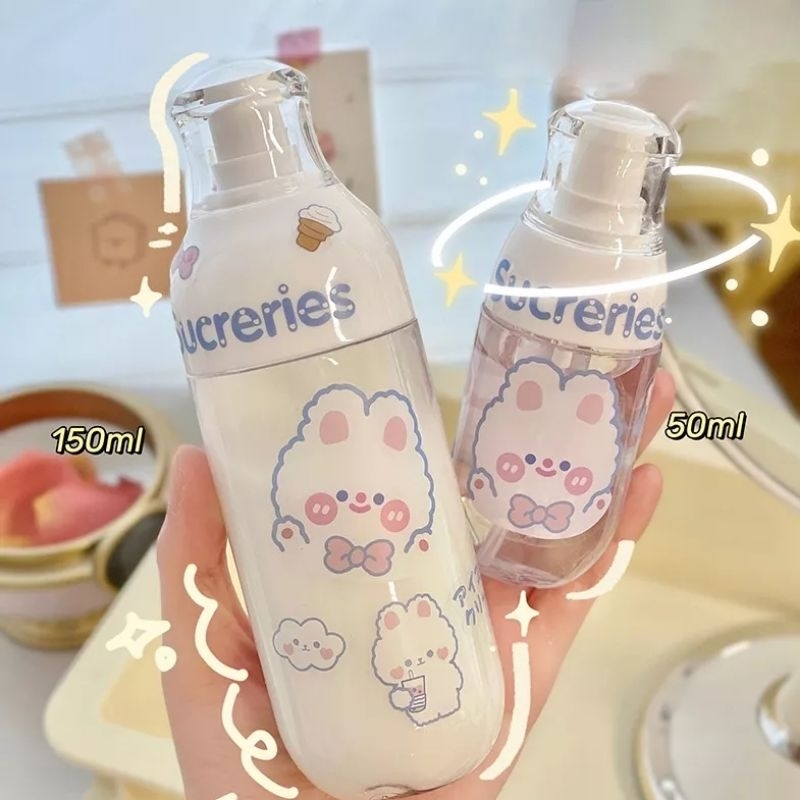 Botol Travel Spray Pump Lotion Sticker Lucu Botol Transparan Aesthetic Korea Botol Isi Ulang Kosmeti