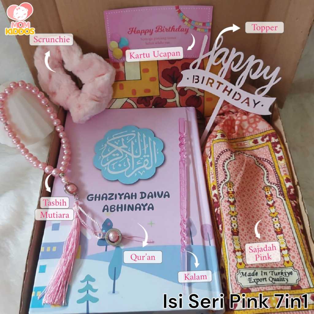 Hampers Quran Custom Pink Series Hijab Sajadah Tasbih Kado Cewek Wanita Muslimah Souvenir Kado Ulang