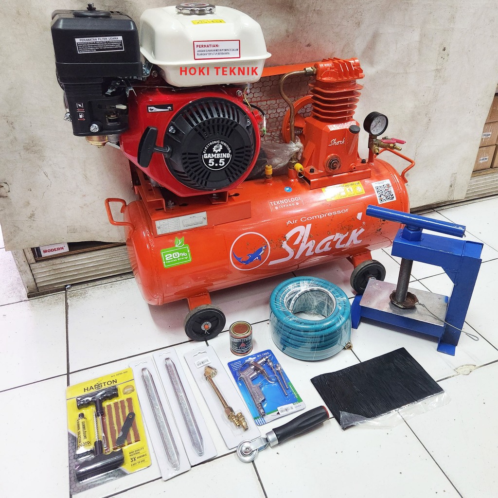 RENGGASTORE0 - MESIN KOMPRESOR SHARK 1/4HP ENGINE BENSIN KOMPLIT