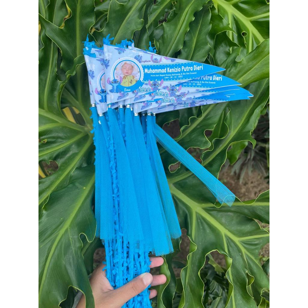 [ Isi 50pcs ] Bendera Aqiqah + Tile  Marhaba Syukuran Telur Custom Foto, Nama dan Karakter