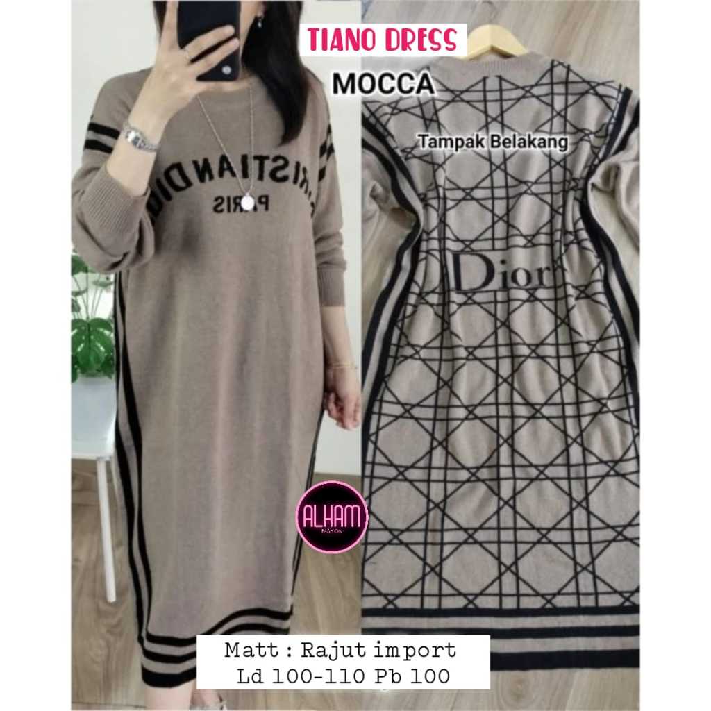 Tiano Tunik Dress Rajut Gamis Wanita Harian LD 100 - 120 Knit Import Tebal Adem Korean Style
