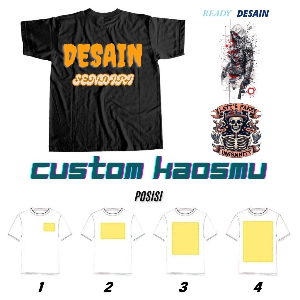 BAJU KAOS SABLON SATUAN CUSTOM DEPAN BELAKANG BISA REQUEST FOTO GAMBAR LOGO NAMA TULISAN KATA KATA A