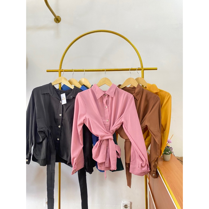 Baju atasan kemeja wanita dewasa tali pinggang kekinian