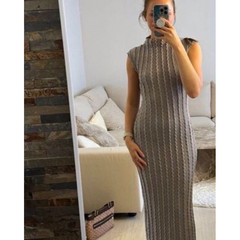 Zara Knit long dress bodycon dress wanita original new