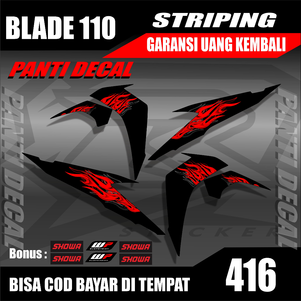 STICKER STRIPING BLADE 110 OLD VARIASI MOTIF API RACING SEMI FULL