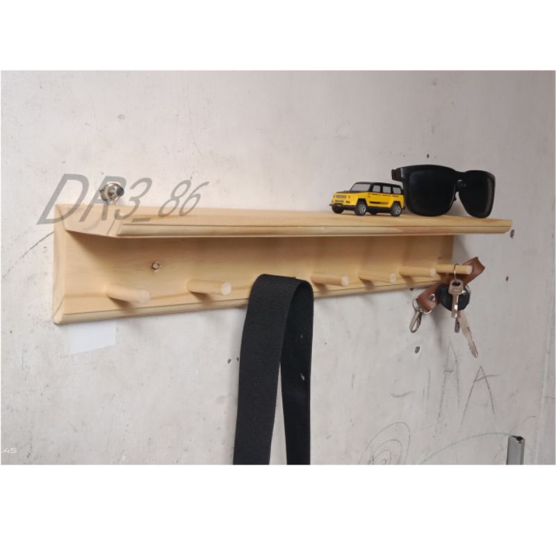 Rak Dinding Kayu,Ambalan dinding gantung kunci baju tas mendali, hiasan dinding